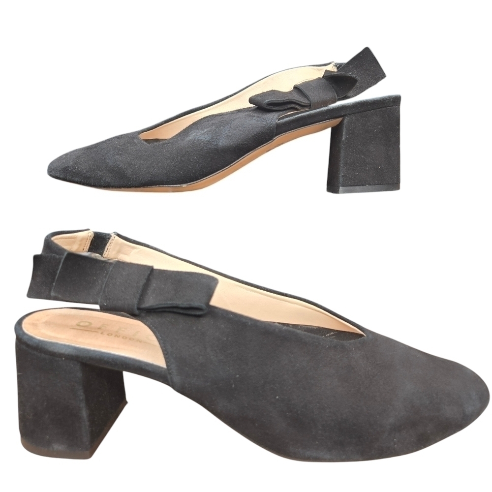 Office London Womens Black Slingback Bow Suede Block Heels